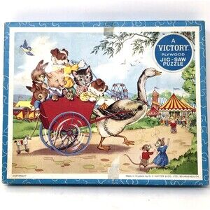 Victory Plywood Jig-Saw Puzzle Vintage 30 Piece Complete Animal Friends at Fair